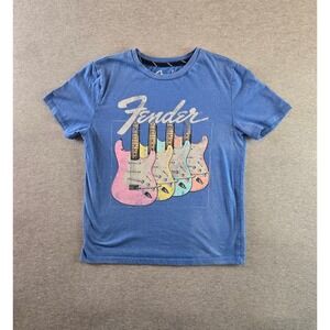Fender T Shirt Kids Youth M (8/10)‎ Blue Rainbow Guitar Short Sleeve Graphic
